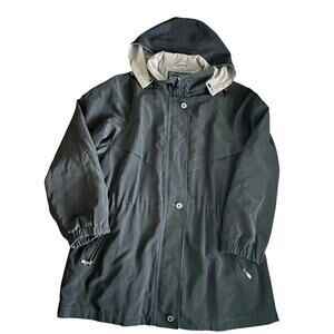 EUC Forecaster Sport Women's Size Large Lightweight Coat Black Tan Hood Full Zip